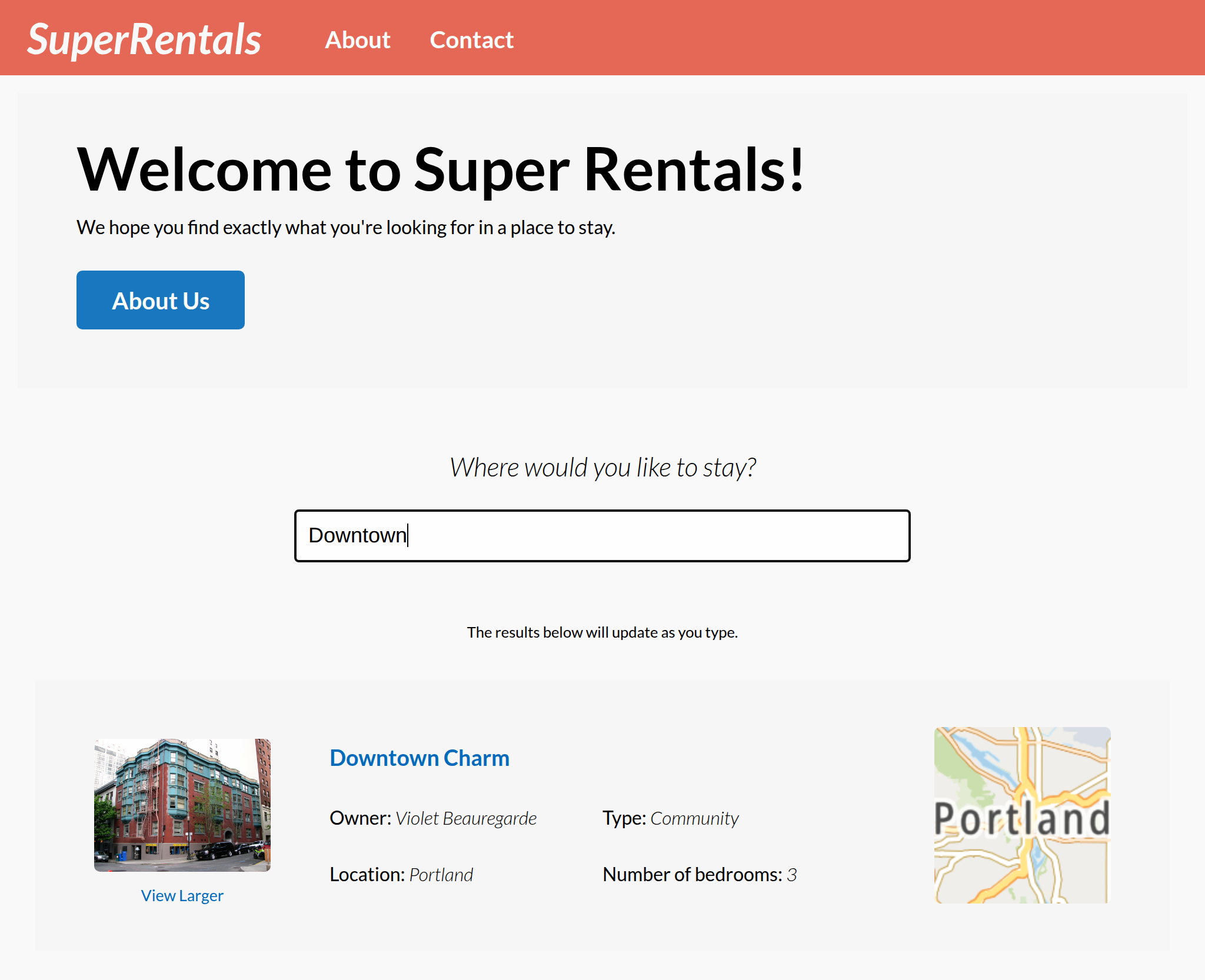 The Super Rentals app by the end of the chapter
